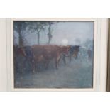 Late 19th / early 20th century watercolour - cattle at dusk, indistinctly signed, in glazed frame,