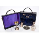 Composite Victorian and later silver and white metal part communion set - comprising chalice and