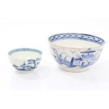 18th century Worcester blue and white Cannonball pattern tea bowl - blue crescent mark, 7.