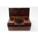 Regency mahogany and tulipwood crossbanded tea caddy of rectangular form,