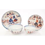 18th century Lowestoft Imari palette Dolls' House pattern large tea bowl and saucer and another