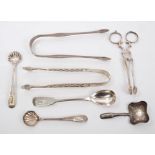 Selection of Georgian and later miscellaneous silver - including pair sugar tongs with pierced and