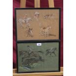 Attributed to Lionel Edwards (1878 - 1966), pair of chalk studies of riders, horses and hounds,