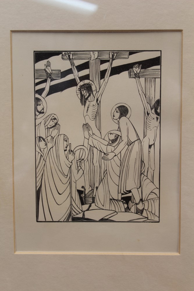 Eric Gill (1882 - 1940), woodcut - The Crucifixion, in glazed frame,