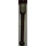 Late 19th century stick barometer with exposed tube with concealed balls and silvered scale plate,