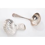 George III silver Old English pattern miniature ladle / caddy spoon with engraved crest,