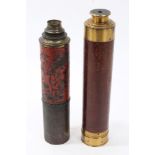 19th century brass and mahogany three draw telescope, unsigned, 90cm long when extended,