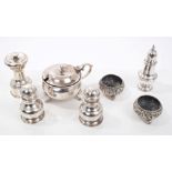 Selection of early 20th century silver - including pair salts, pair peppers, small caster,