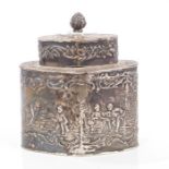 Late 19th century Dutch silver tea caddy of diamond form,