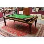 Edwardian oak metamorphic dining / snooker table, the canted rectangular top with central insert,