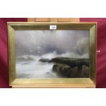 Elmer Keene, late 19th century oil on artists board - a coastal scene in rough seas, signed,