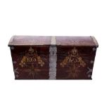 19th century Scandinavian painted hardwood and metal bound dome-top marriage trunk,