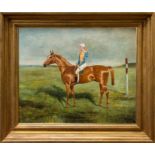 George Paice (1854 - 1925), oil on canvas - Jockey on a chestnut racehorse, 'Whittlebury', signed,