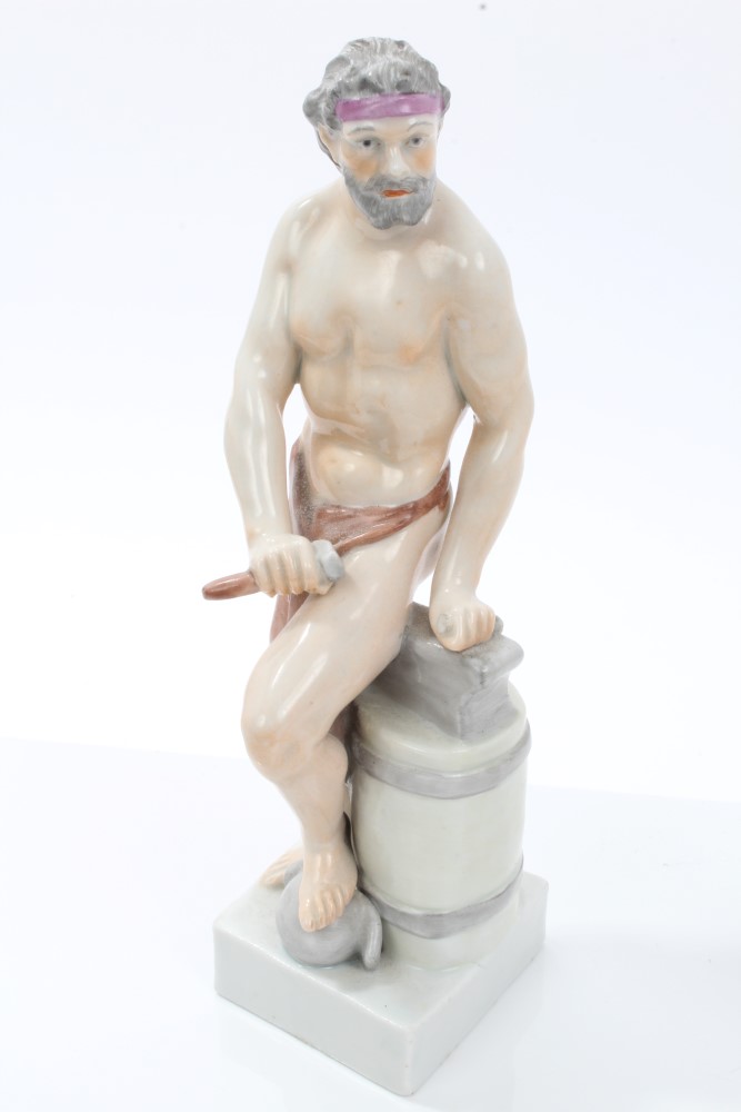 Early 19th century Continental porcelain figure of a semi-clad blacksmith with hammer and anvil, - Image 3 of 17