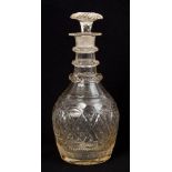 George III - style ring-neck decanter with spiral mushroom stopper, finely facet,