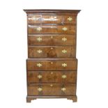 George II walnut veneered chest on chest,