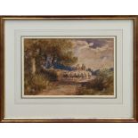Attributed to David Cox (1783 - 1859), watercolour - Return from Market, in glazed frame,