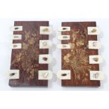 Pair of Japanese lacquered hardwood and ivory Shibayama whist markers of typical form,