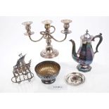 Selection of miscellaneous silver plate - including coffee pot, pair candelabra, toast rack,