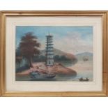Chinese School, mid-19th century, gouache on paper - The pagoda at Whampoa, 25cm x 34cm,