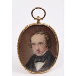 English School, circa 1820, miniature on ivory - portrait of a young gentleman in tartan waistcoat,