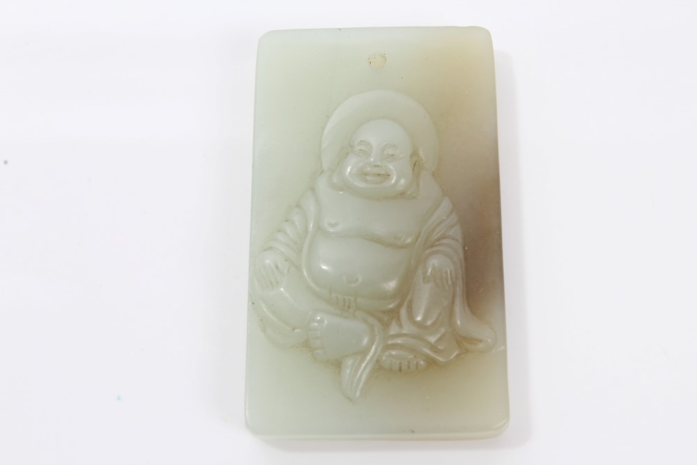 Four Chinese green jade carvings - including Buddha pendant, 4.5cm - 6. - Image 8 of 9