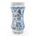 17th / 18th century Italian albarello blue and white Majolica drug jar of waisted form,