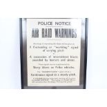 Second World War Police Air Raid Warnings poster - detailing how raids will be signalled,