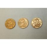 G.B. gold Sovereigns - George V 1912 (x 3).