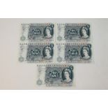 Banknotes - G.B. QEII. Series 'C' Hollom blue Five Pound notes (Feb. 1963). Prefix A83.