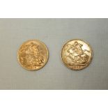 G.B. gold Sovereigns - Edward VII 1908. GF and George V 1913.