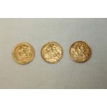 G.B. gold Half Sovereigns - Edward VII 1906. GF, 1909F and George V 1912.