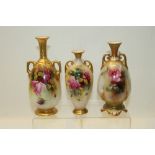 Royal Worcester two-handled vase hand decorated with roses, signed - J.