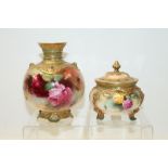 Royal Worcester pot pourri vase of cauldron form raised on three scrolled feet together with a