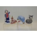 Two Herend porcelain animals - Unicorns and dog with frog and two Royal Copenhagen figures (4)