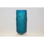 Large Whitefriars Kingfisher blue bark vase designed by Geoffrey Baxter, 26.