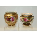 Royal Worcester jardinière with reticulated rim raised on a pedestal foot together with another