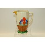 Clarice Cliff jug of octagonal form decorated in the Crocus pattern, printed marks to base,