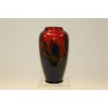 Royal Doulton Sung flambé vase of tapered form with vibrant blue and orange mottled glaze, printed,