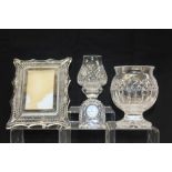 Waterford crystal clock together with a Waterford crystal pedestal urn,