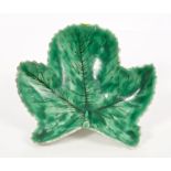 Rare 18th century Bow green glazed leaf-shaped pickle dish with moulded veins to reverse, 11cm wide.