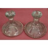 Pair Edwardian cut glass ships' decanters with mushroom stoppers,