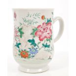 Mid-18th century Chinese export famille rose porcelain tankard of baluster form, with loop handle,