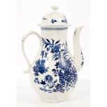 18th century Worcester blue and white coffee pot and cover with Chinese fence decoration,