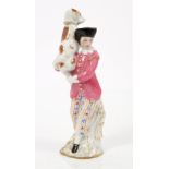 18th / 19th century Meissen scent bottle figure in the form of a boy with dog on his shoulder,
