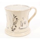 Scarce early 19th century silver lustre mug decorated with cricketers, of waisted form,