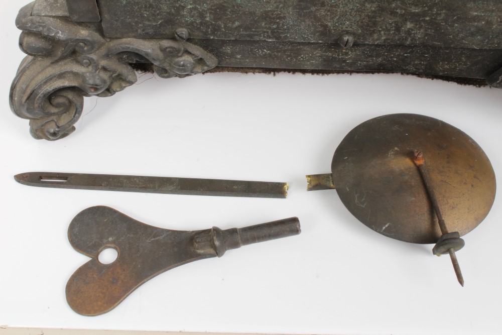 19th century Gothic mantel clock with single fusee movement striking on a bell, with silvered dial, - Image 6 of 6