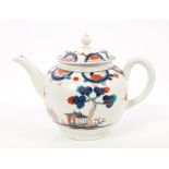 18th century Worcester Imari palette teapot and cover with painted Chinese landscape and bird