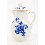 18th century Worcester dry-blue decorated sparrow beak milk jug and cover with applied flower knop,