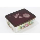 Late 18th century French enamel box, the ruby cameo glass hinged lid finely carved with a rose,